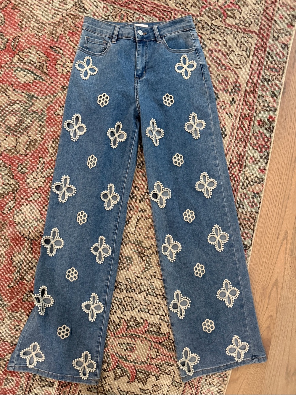 Noli Blue Embellished Wide-Leg Jeans